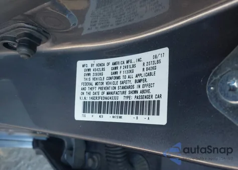 2017 Honda Accord Touring V6 z USA, uszkodzony, nr VIN 1HGCR3F92HA045300